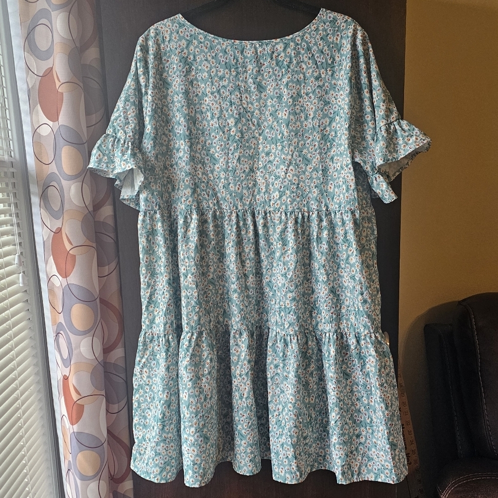 Floral Blue Ruffle Dress - Picture 2 of 5